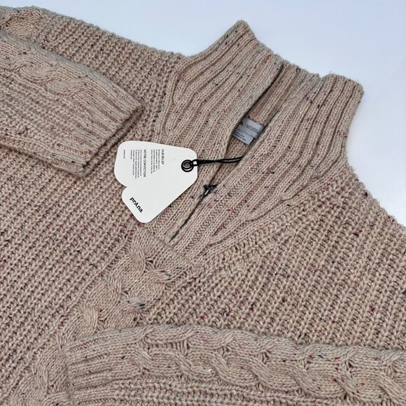 prAna Women's Laurel Creek 1/4 Zip Cable Knit Cozy Sweater, Size Small, Oatmeal - Picture 1 of 14